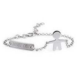 Pulsera plata con placa y niño