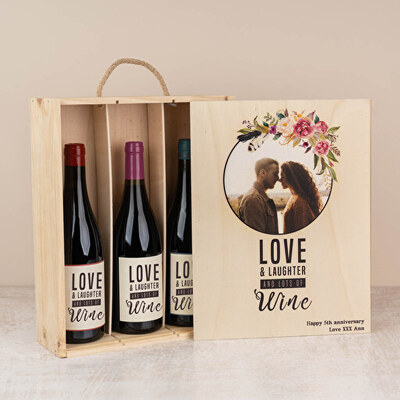 Wooden wine case with personalized wine glasses - Triple