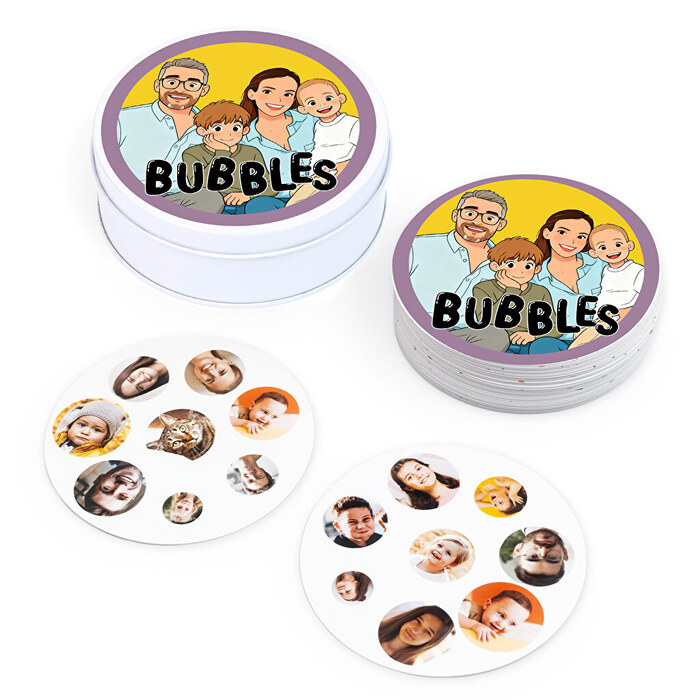 "Match Bubbles" + Reverso carta y Caja personalizados