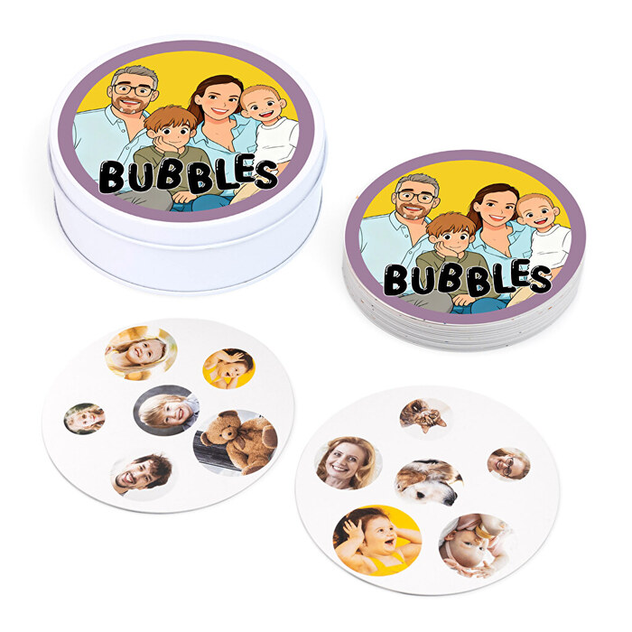 "Match Bubbles Kids" + Reverso carta y Caja personalizados