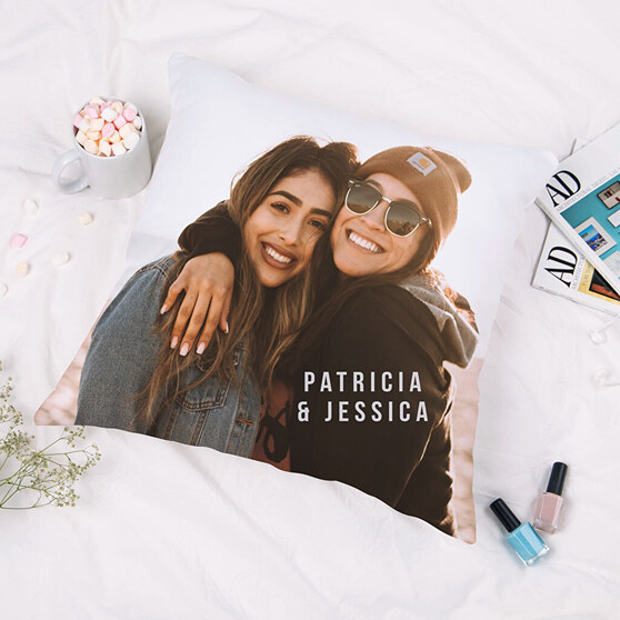 Personalised cushion with photo of two friends