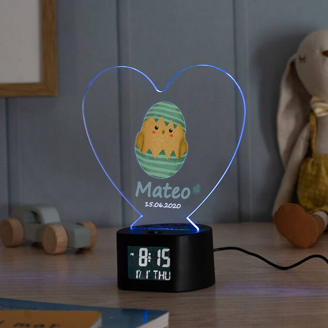 Orologio sveglia luminoso personalizzato a forma di cuore