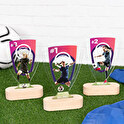 Trofeo de metacrilato copa deportiva personalizado con base madera