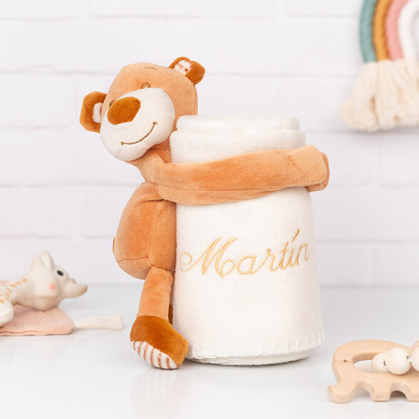 Manta bordada bebé con peluche