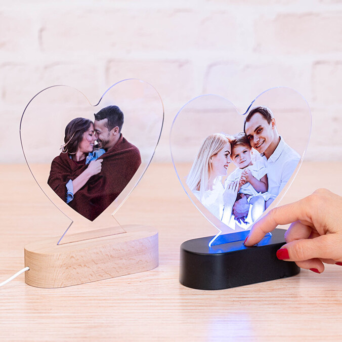 Lámpara 3D personalizada de madera con forma de corazón