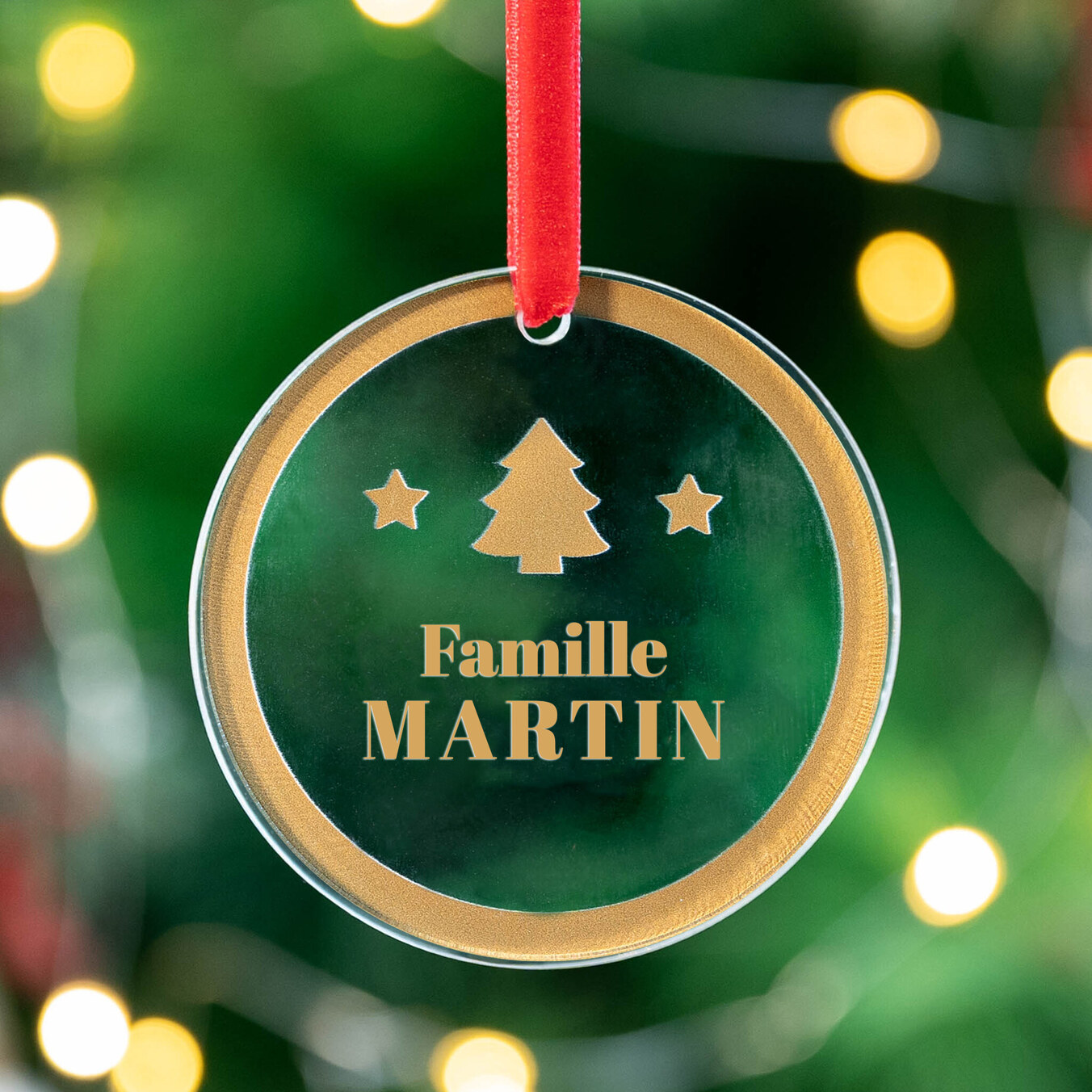 Décoration de Noël ronde en méthacrylate personnalisée