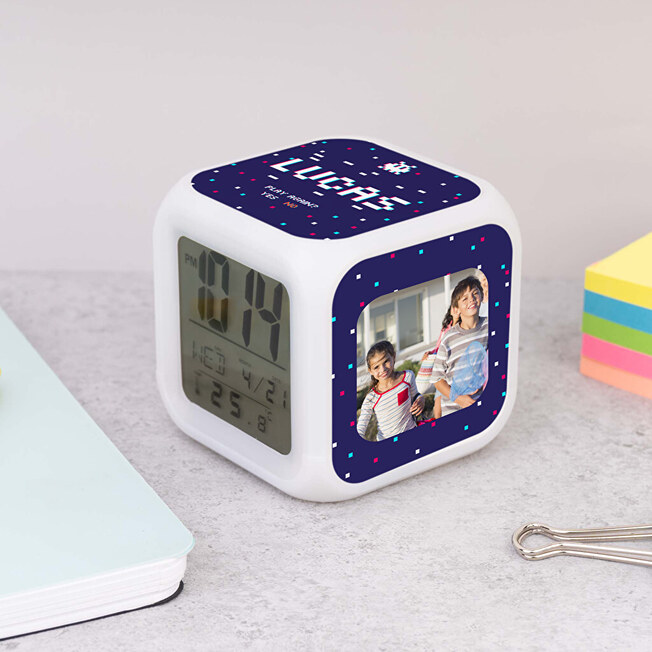Personalised alarm digital clock cube