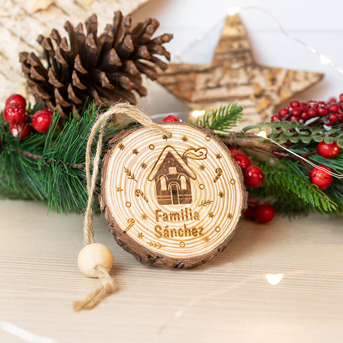Personalised wood slice ornament