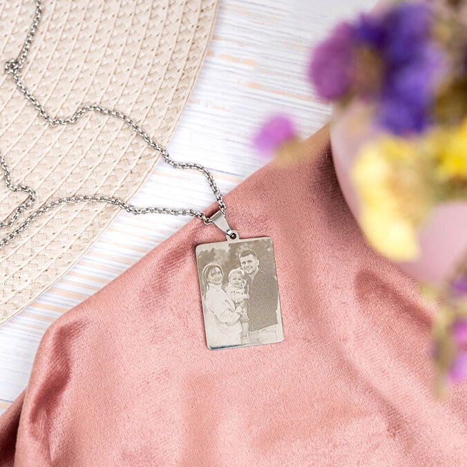 Gegraveerde rechthoekige hanger met foto