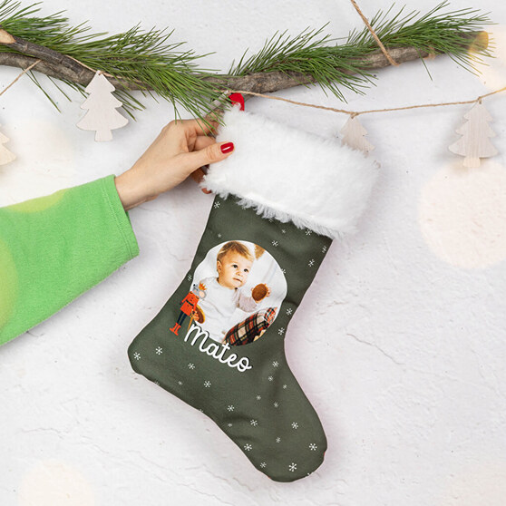Embroidered Christmas stocking with hanging loop