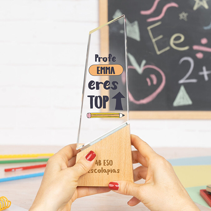 Trofeo cristal alargado impreso Premium