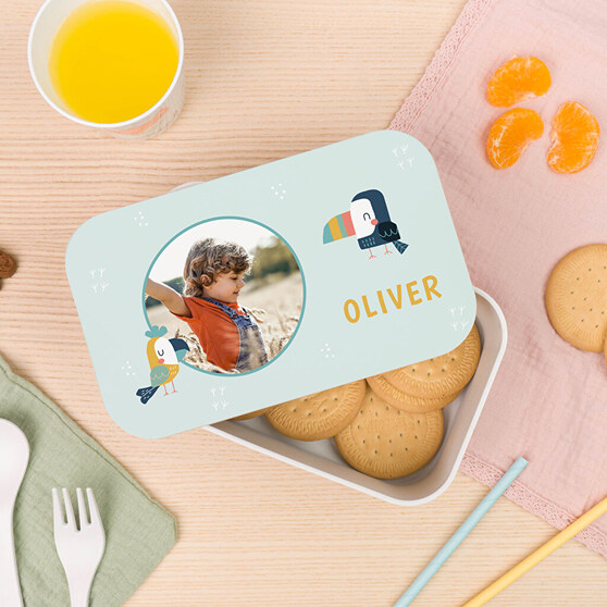 Personalised lunch box with phots and text