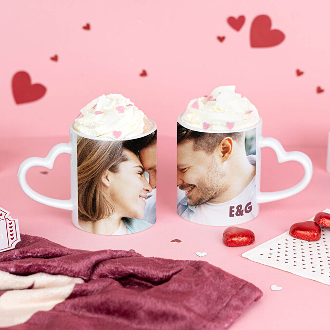 Personalised mug with heart handle