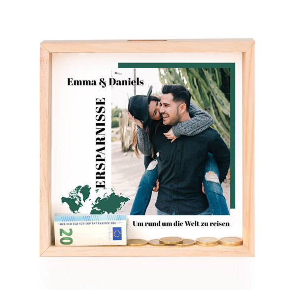 Personalisierte Spardose aus Holz
