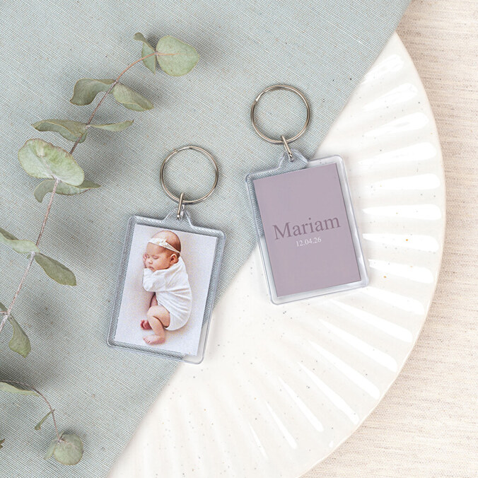 Personalised rectangular acrylic keyring