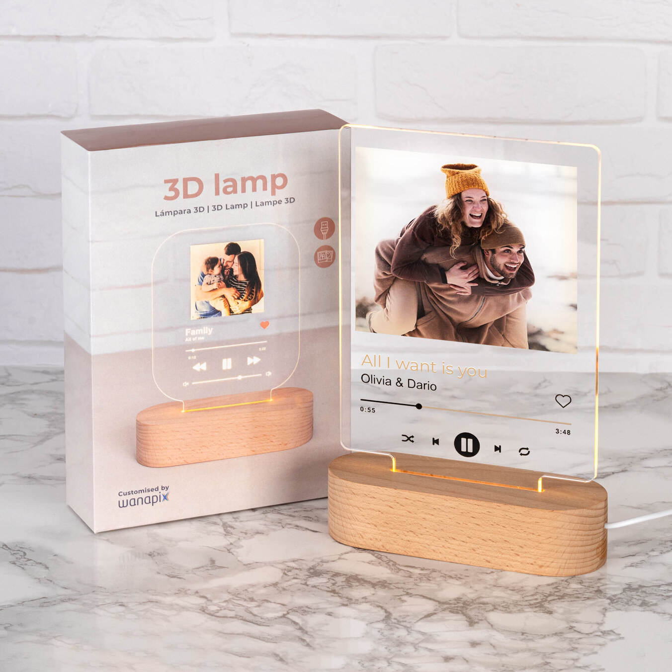Personalisierte 3D Lampe Holz Rechteckig