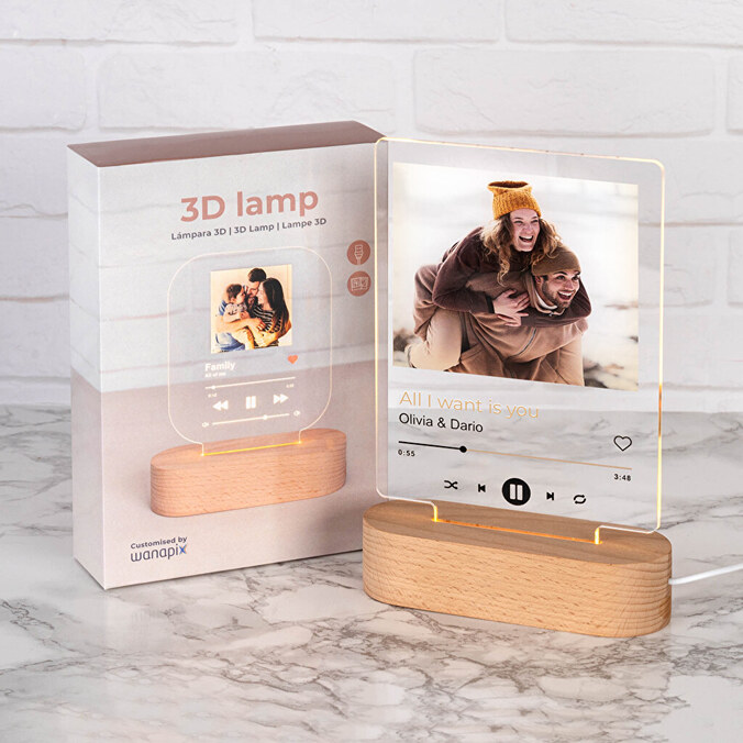 Personalizowana lampa 3D prostokątna, drewno