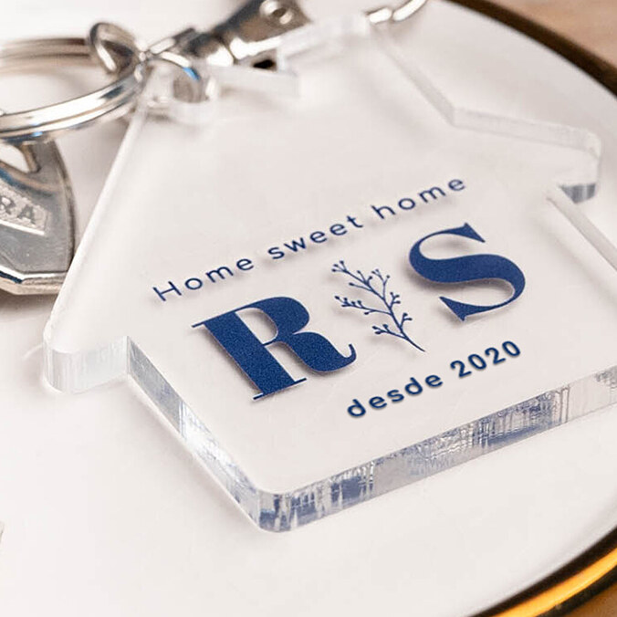 Llavero metacrilato personalizado con forma de casa
