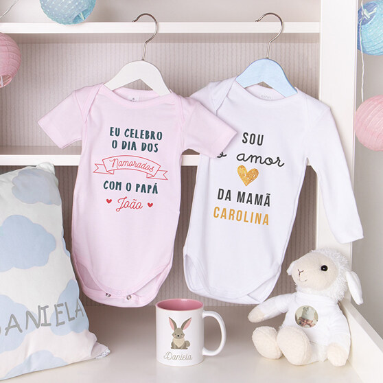Bodys de bebé personalizados em diferentes tamanhos