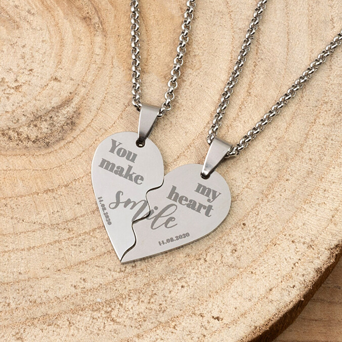Personalised Split Heart engraved Pendant