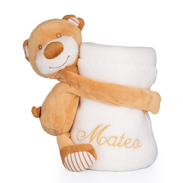 Copertina neonato ricamata con peluche