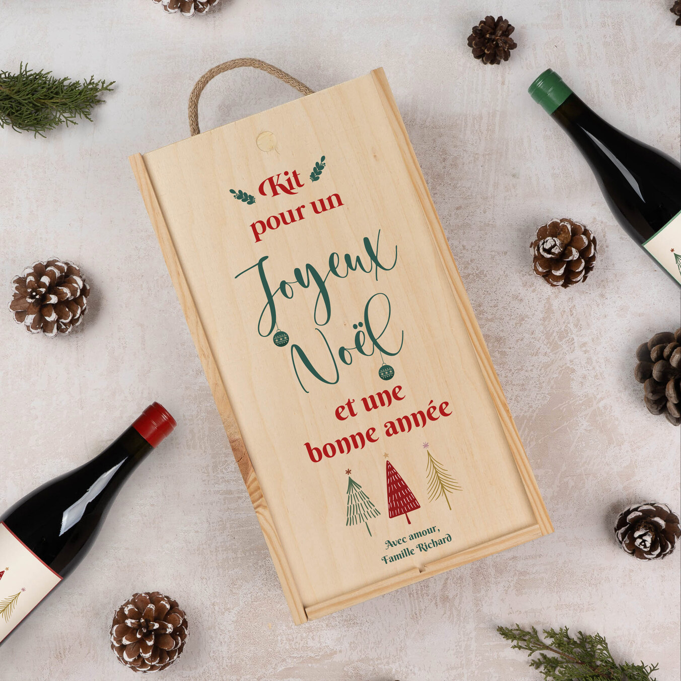 Coffret vin en bois personnalisé double