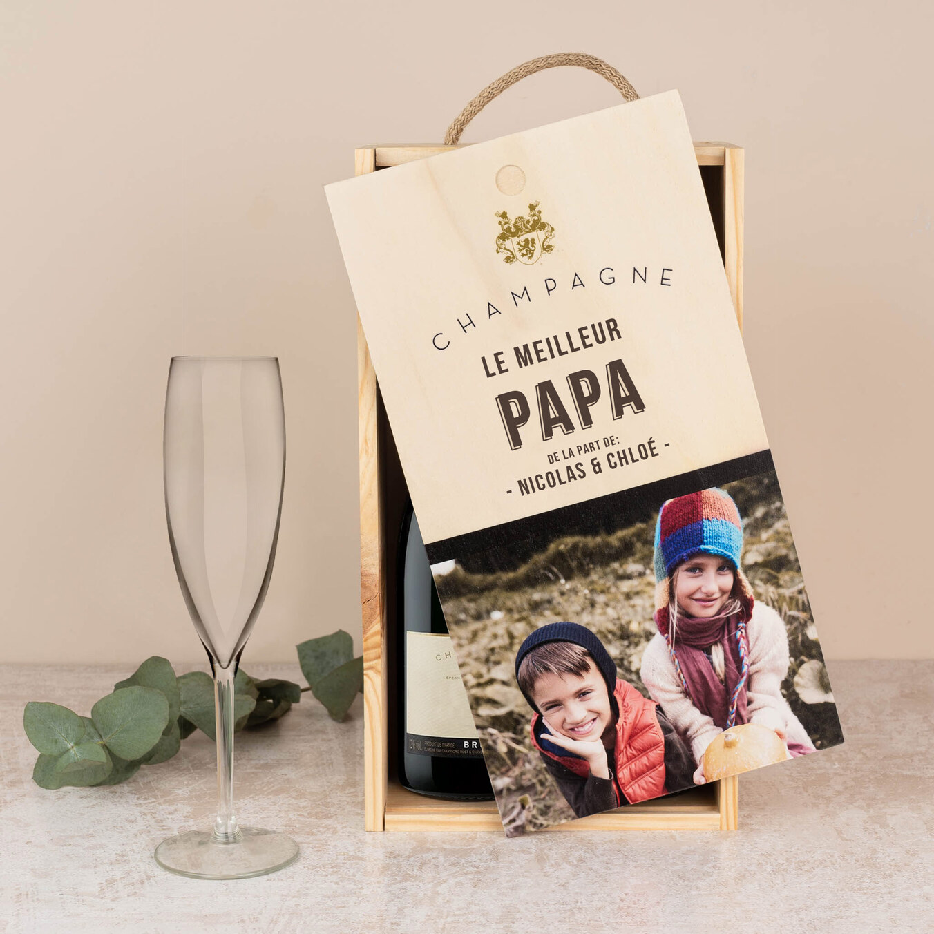 Coffret vin en bois personnalisé double
