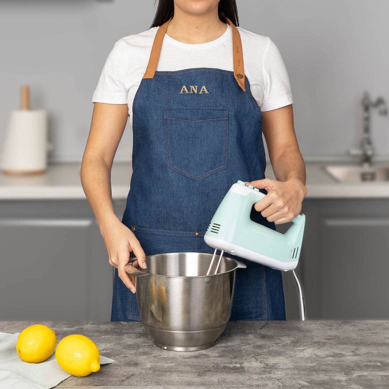 Embroidered denim apron