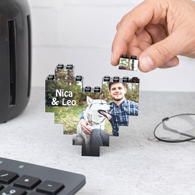 Personlig Puzzle Block i form af et hjerte Mini