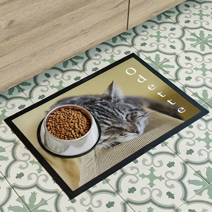 Alfombra personalizada para comedero de perro y gato