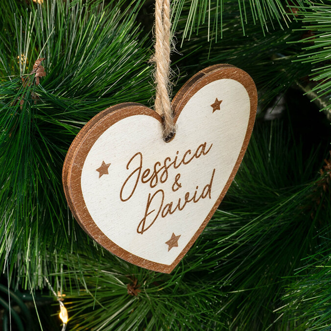 Personalised wooden heart shaped Christmas ornament