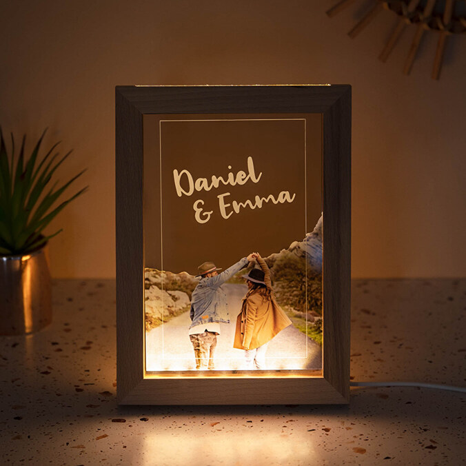 Personalised luminous wooden photo frame