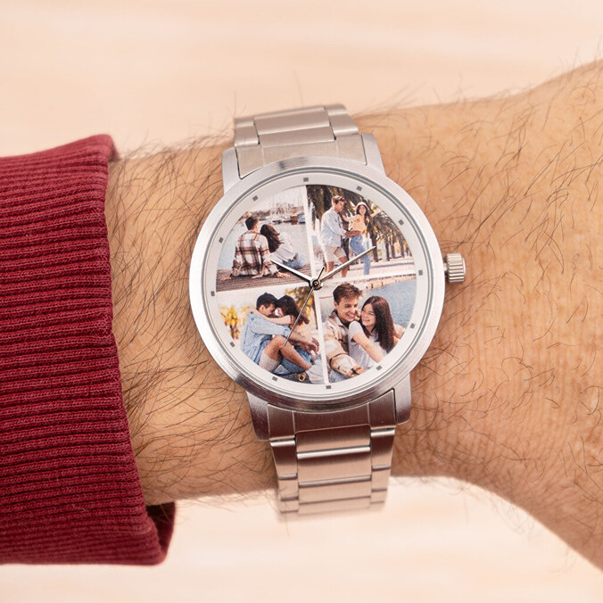 Gepersonaliseerd metalen schakelbandhorloge voor heren
