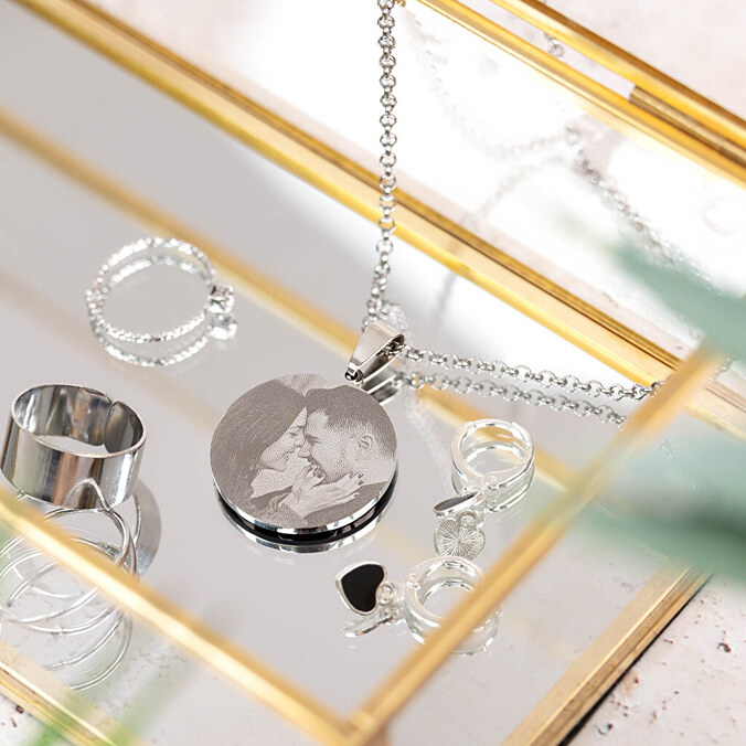 Gegraveerde ronde hanger met foto