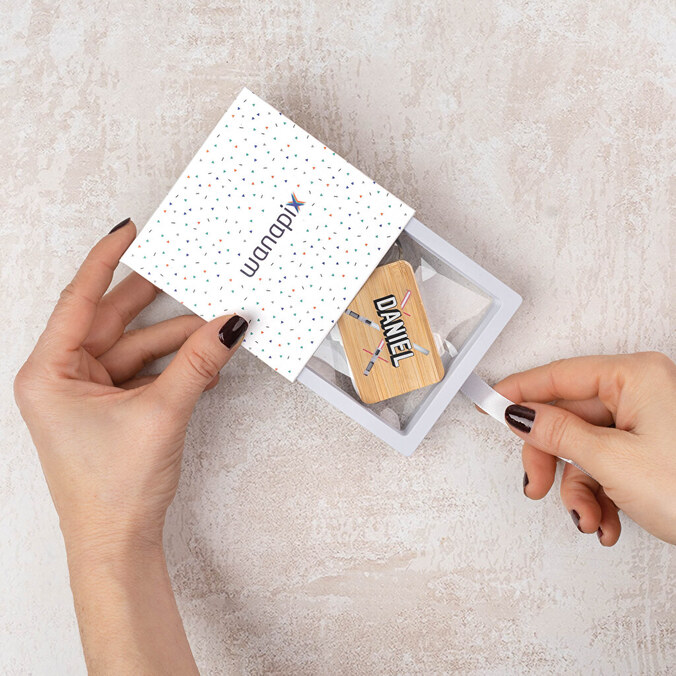 Personalised bamboo key ring charger