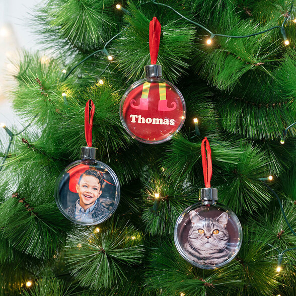Boules transparentes avec des photos pour le sapin de Noël