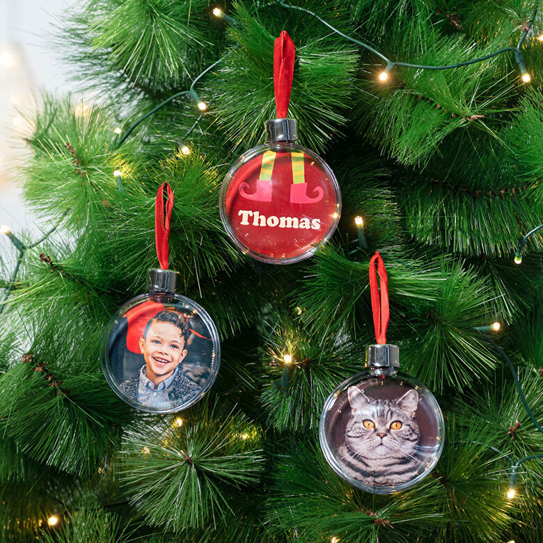 Bolas transparentes com fotos para árvore de Natal | Wanapix
