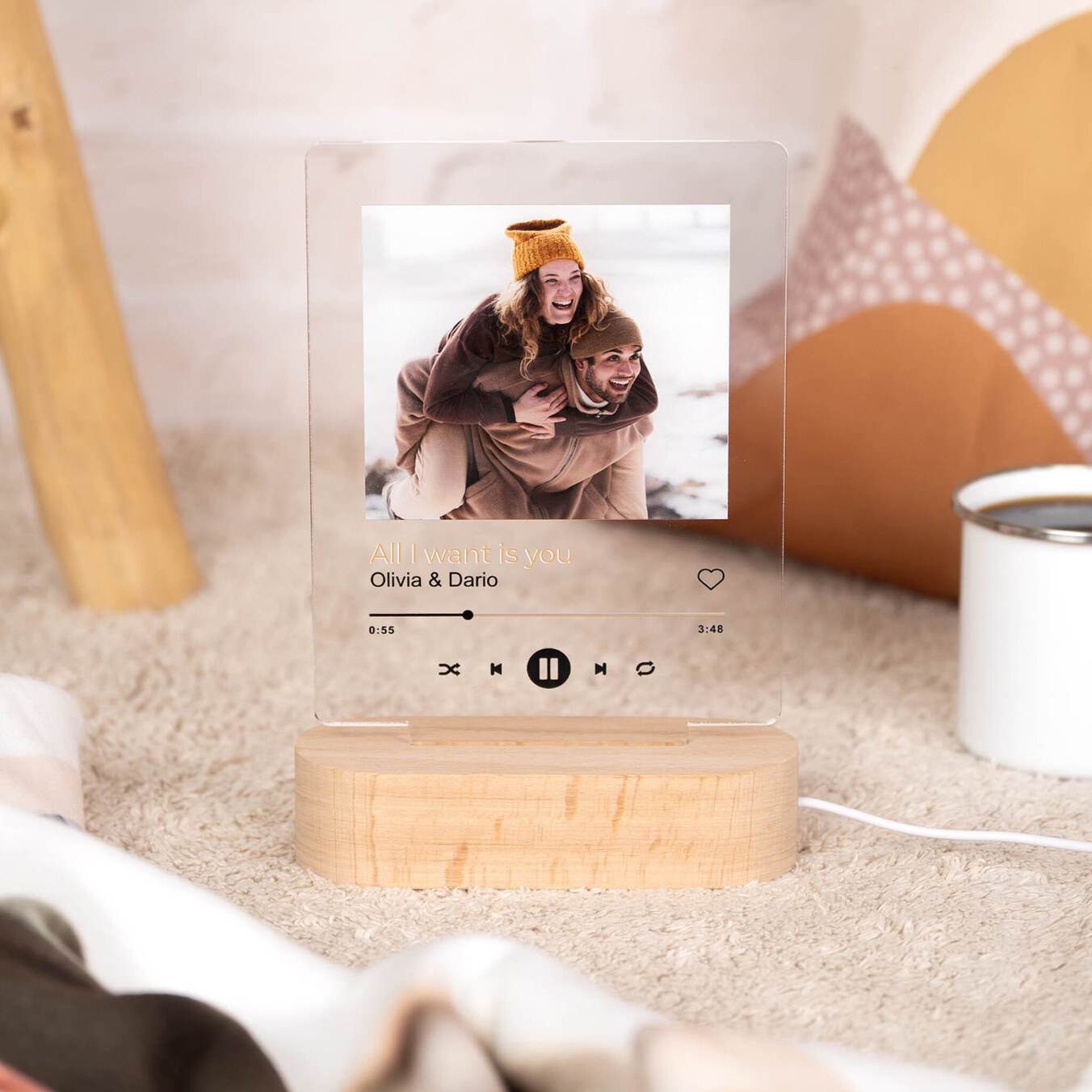 Gepersonaliseerde rechthoekige 3D lamp met houten voet