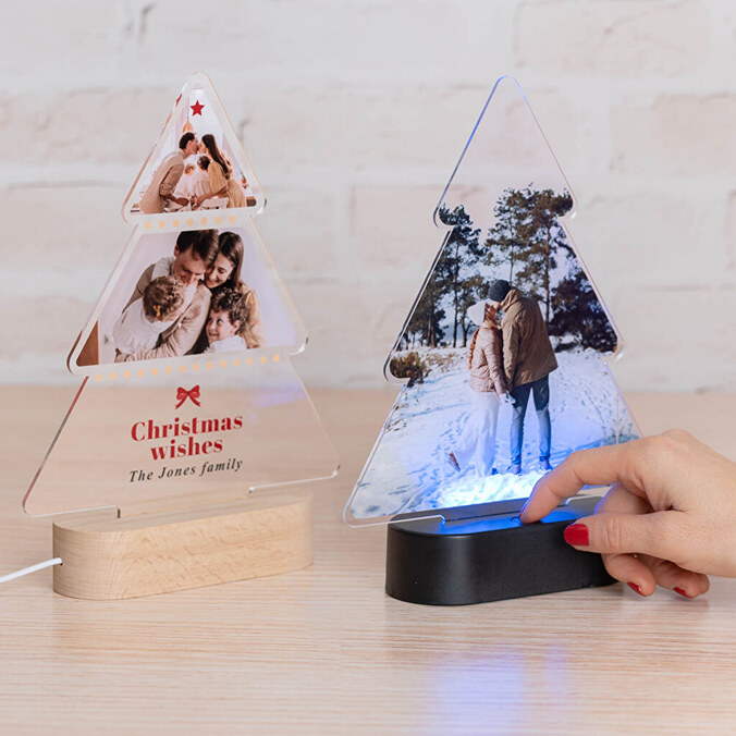 Dřevěná 3D lampa ve tvaru stromu s vlastním potiskem