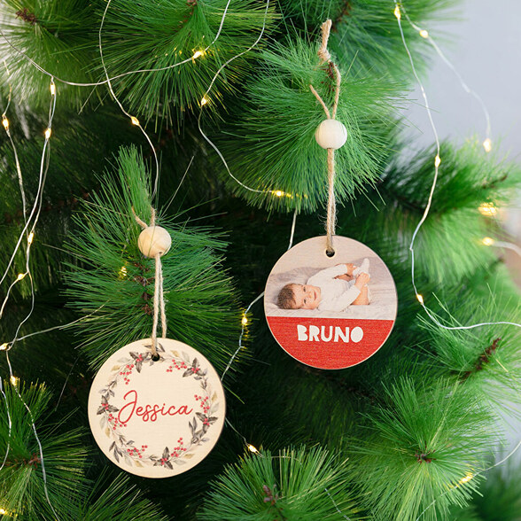 Enfeites de Natal de madeira personalizados