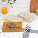 Personalizowany plastikowy lunchbox z bambusową pokrywką, dwupoziomowy