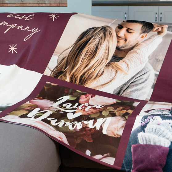 Personligt fleece tæppe med fotos af et forelsket par