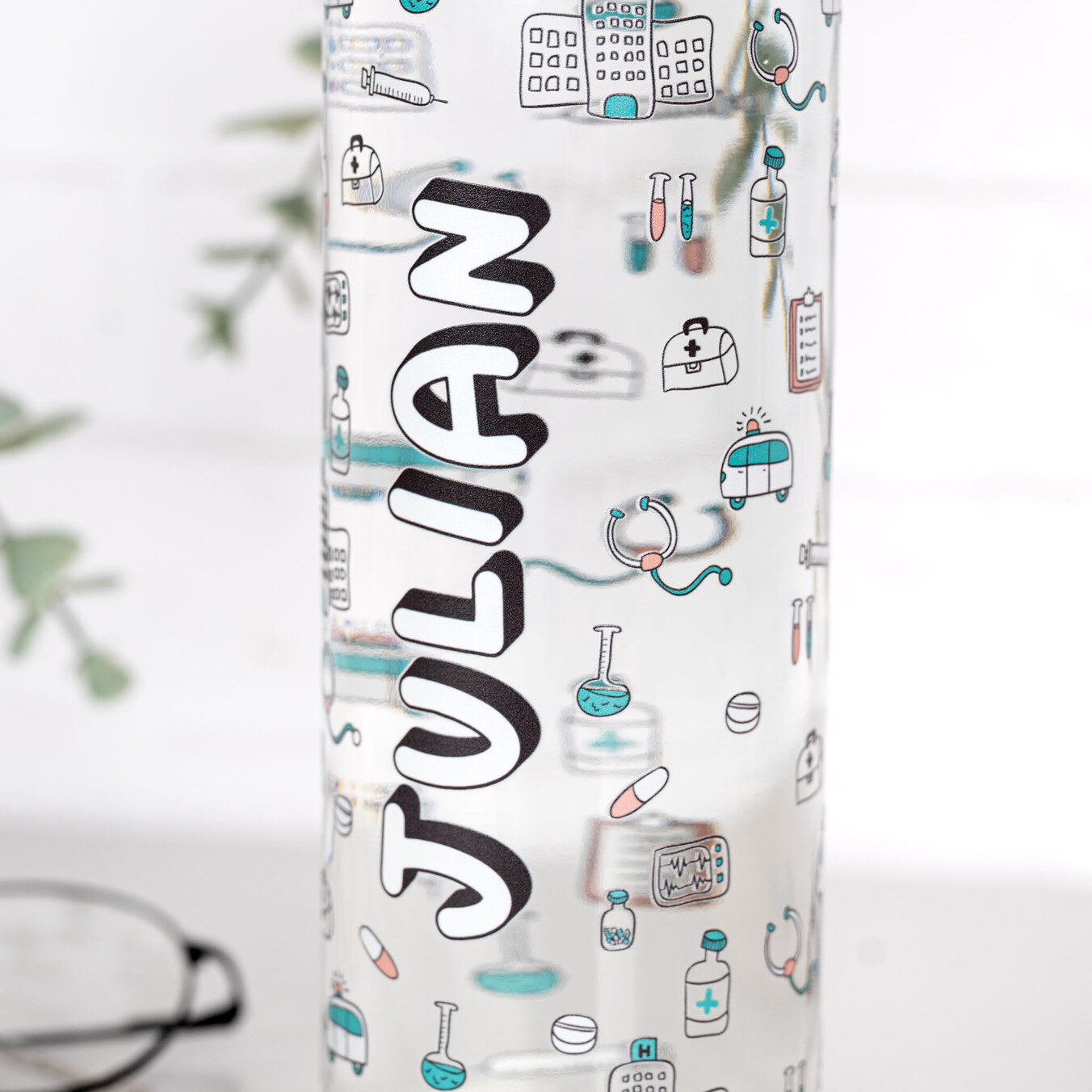 Personalised glass water bottle