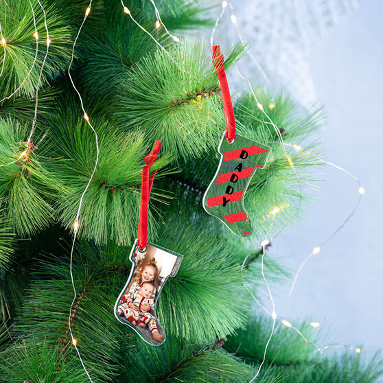 Personalizowane przezroczyste ozdoby świąteczne w kształcie buta