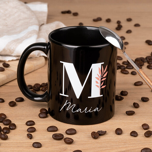 Schwarze Tasse mit Foto bedrucken lassen