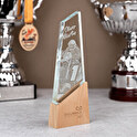Trofeo cristal alargado grabado Premium