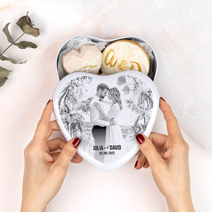 Personalised heart shaped tin box