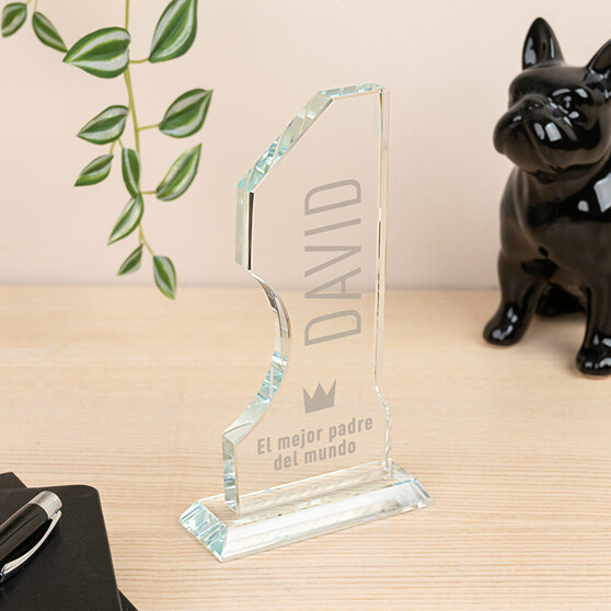 Trofeo de cristal personalizado con forma del número uno Trofeo de cristal personalizado con forma del número uno