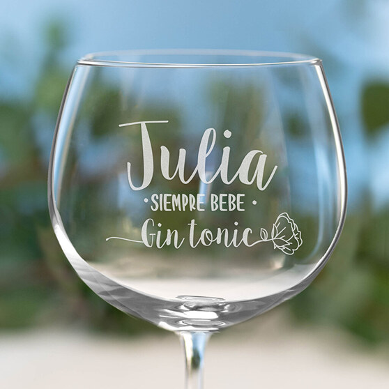 Engraved gin and tonix glasses with text