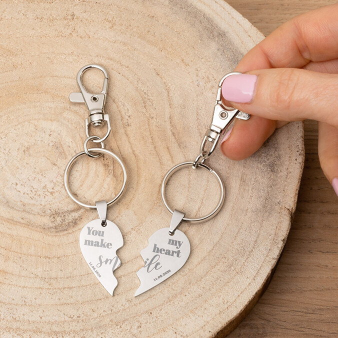 Personalised split Heart engraved Keychain